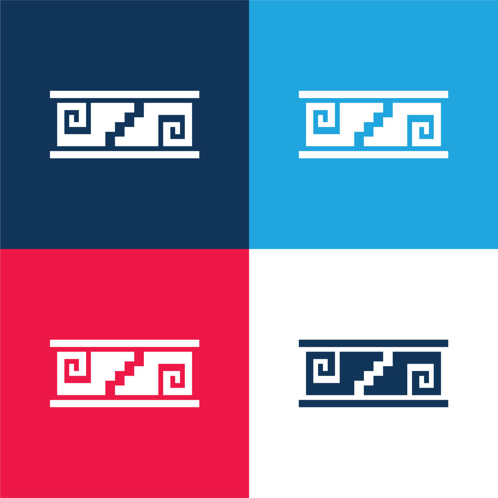 Artisanal Mosaic Of Mexico blue and red four color minimal icon set - Vector, Image