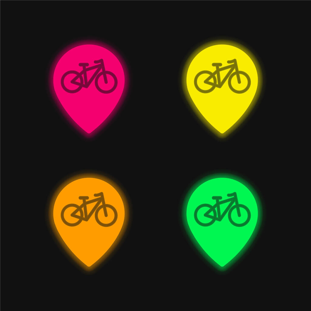 Bike Zone Signaali neljä väriä hehkuva neon vektori kuvake - Vektori, kuva