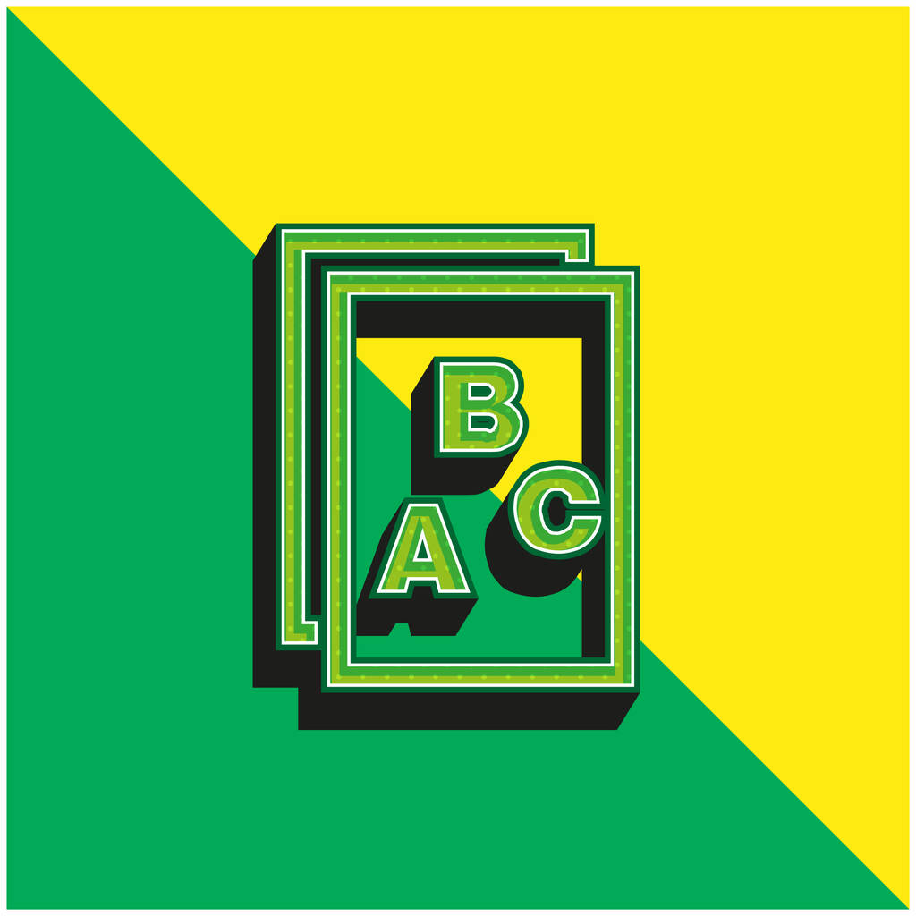 ABC Letters On Paper Interface Symbool Groen en geel modern 3D vector icoon logo - Vector, afbeelding