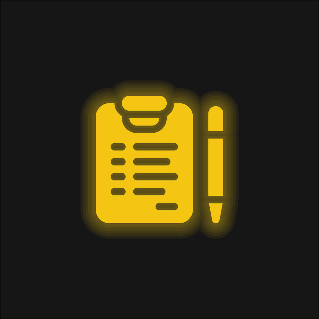 Adoption Form yellow glowing neon icon - Vector, Image