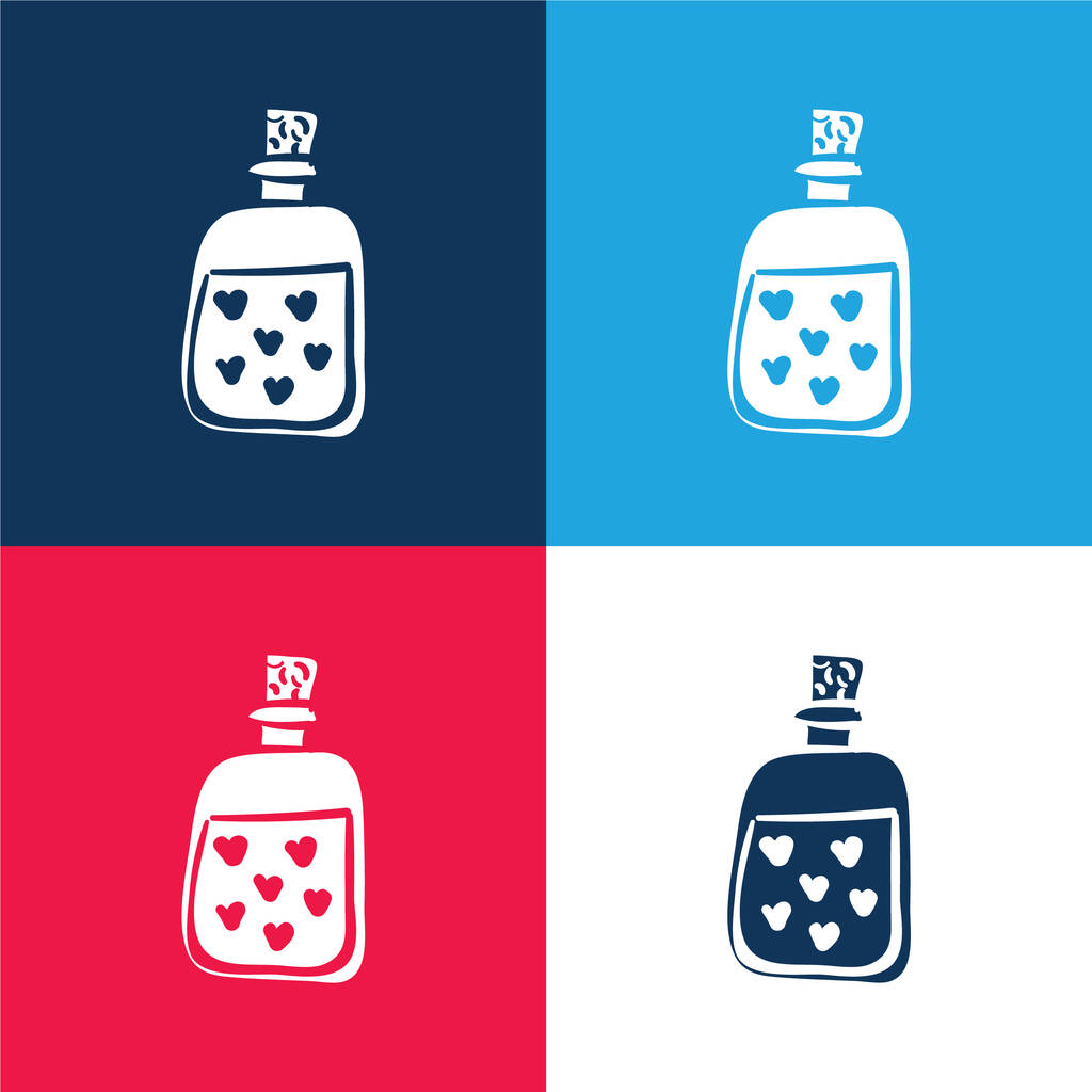 ボトルブルーとレッドの4色の最小アイコンセット - ベクター画像
