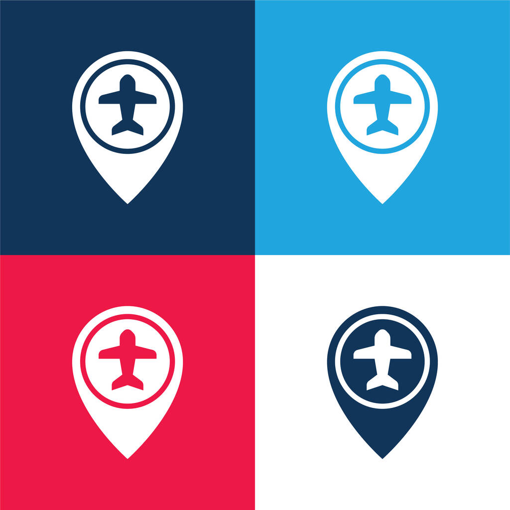 Lotnisko niebieski i czerwony zestaw czterech kolorów minimalny zestaw ikon - Wektor, obraz