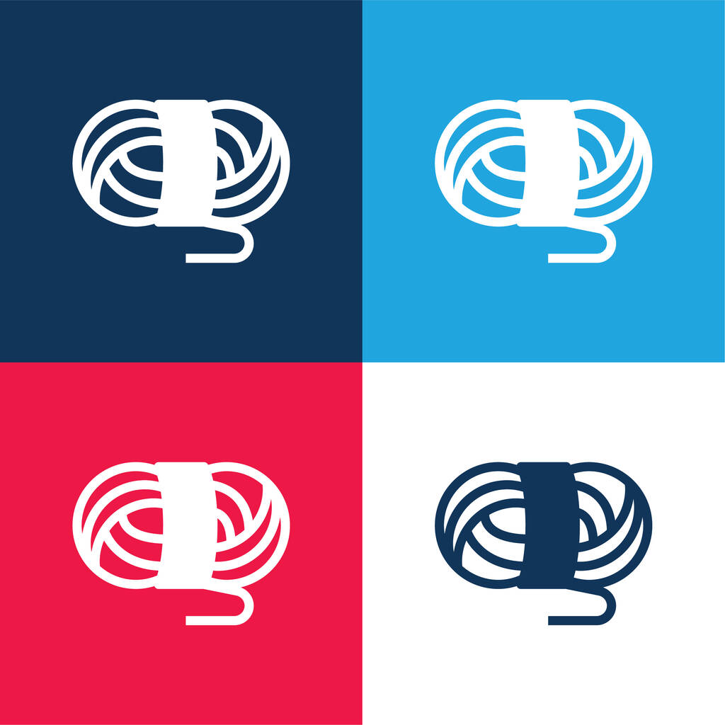 Ball Of Wool blue and red four color minimal icon set - Vector, Image