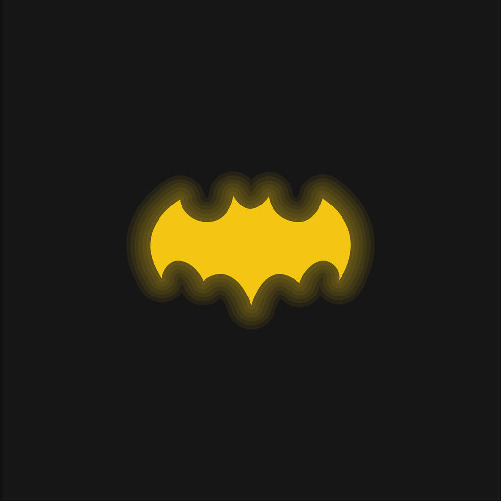 Forma preta do morcego com asas abertas ícone de néon brilhante amarelo - Vetor, Imagem