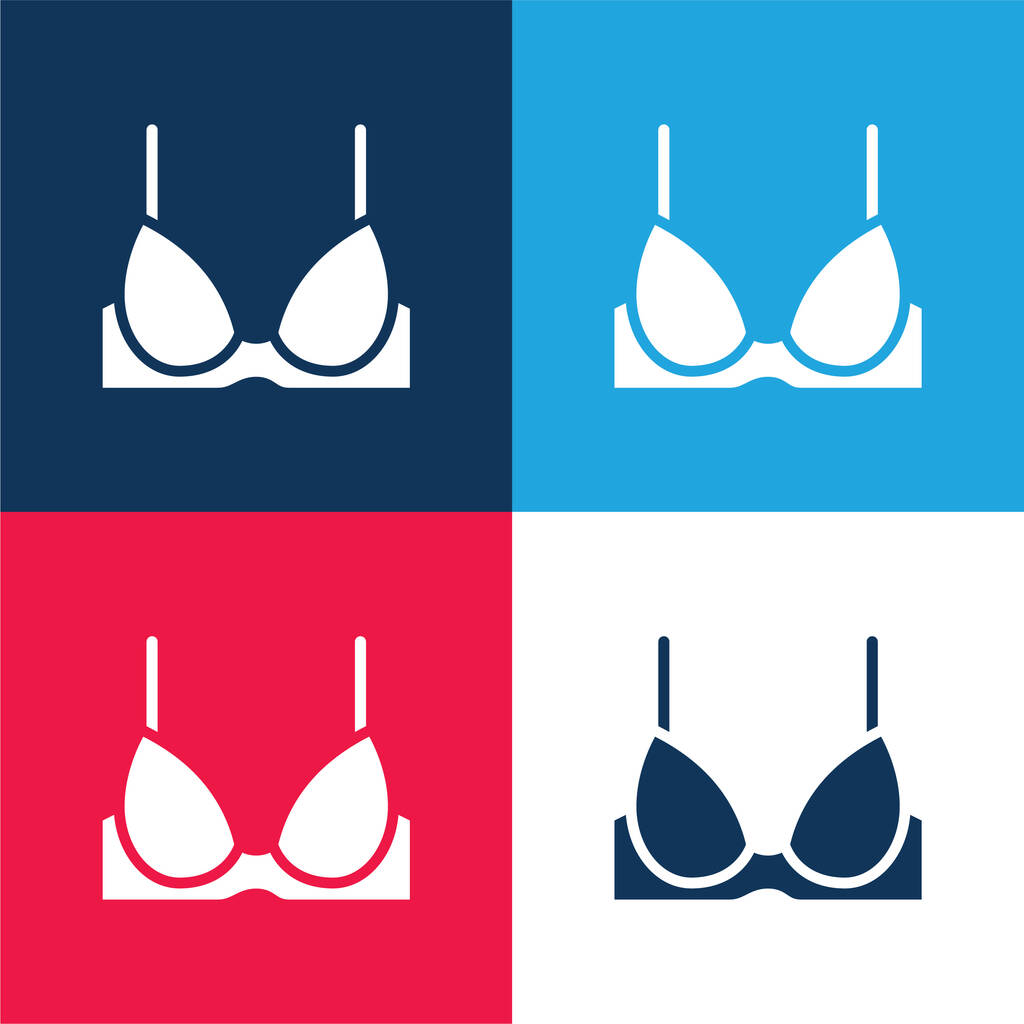 Sutiã azul e vermelho quatro cores conjunto de ícones mínimos - Vetor, Imagem