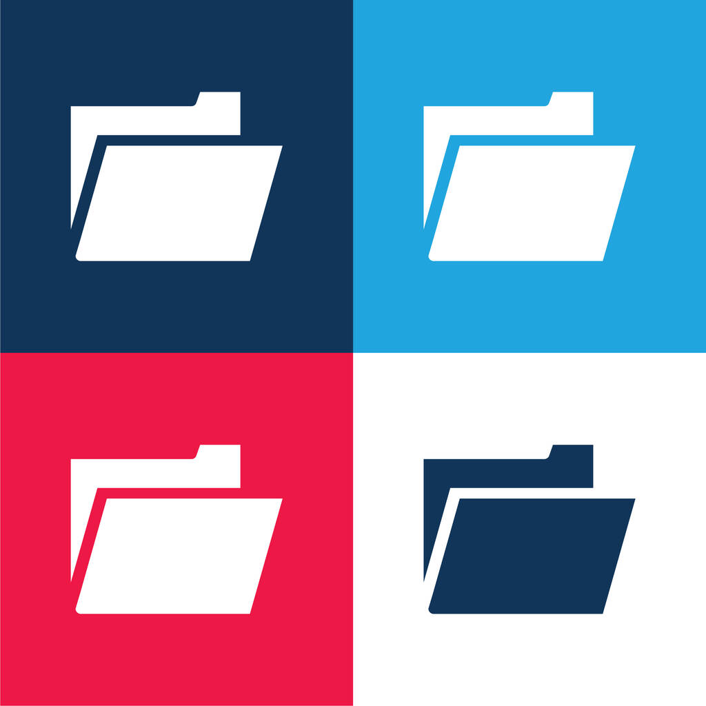 Fekete nyitott mappa szimbóluma interfész kék és piros négy szín minimális ikon készlet - Vektor, kép