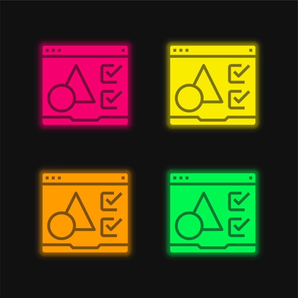 Krátká čtyřbarevná zářící neonová ikona - Vektor, obrázek