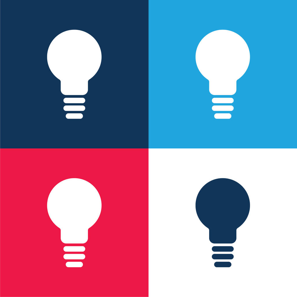 Черная лампочка, синий и красный четыре цвета минимальный набор значков - Вектор,изображение