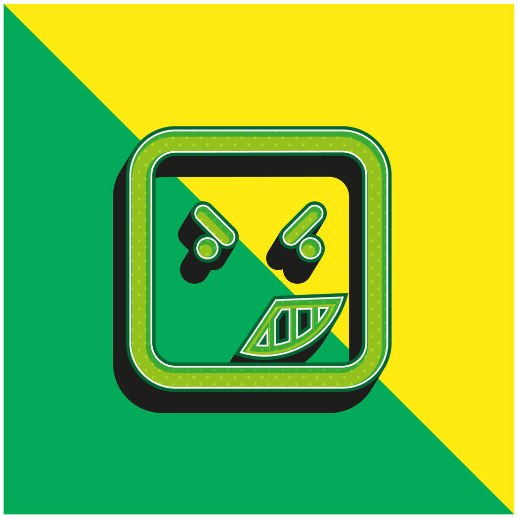 Anger On Emoticon Face Of Rounded Square körvonalazódás Zöld és sárga modern 3D vektor ikon logó - Vektor, kép