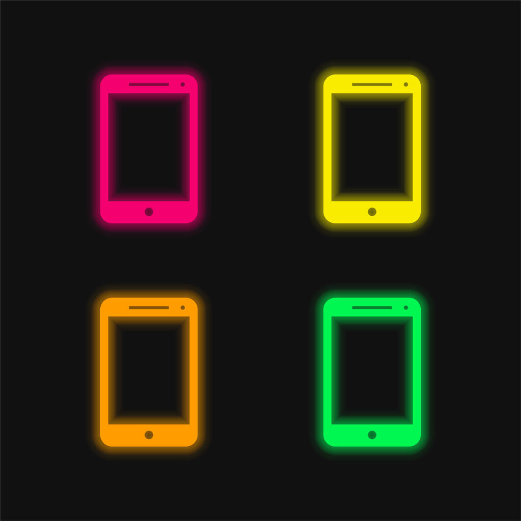 Pantalla grande Smartphone cuatro colores brillante icono de vectores de neón - Vector, Imagen