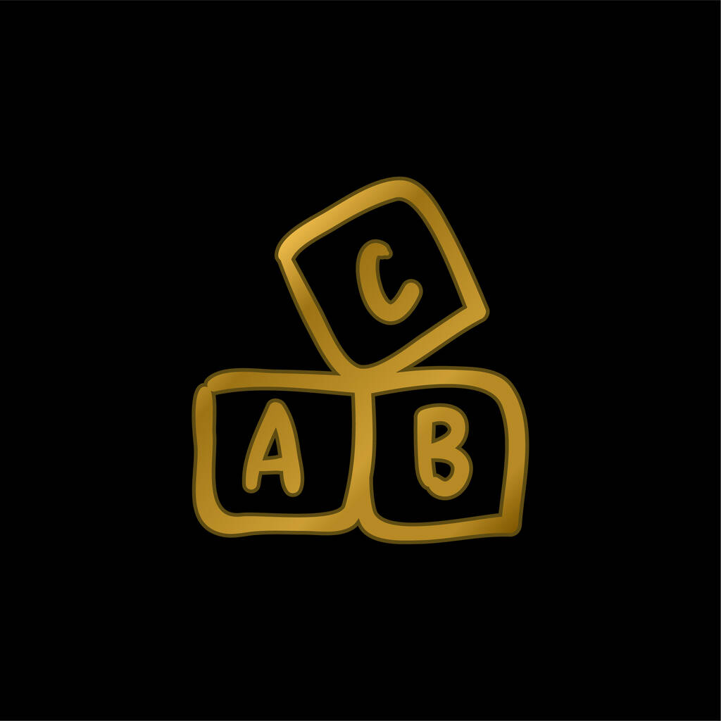 ABC éducatif dessiné à la main cubes plaqué or icône métallique ou logo vecteur - Vecteur, image