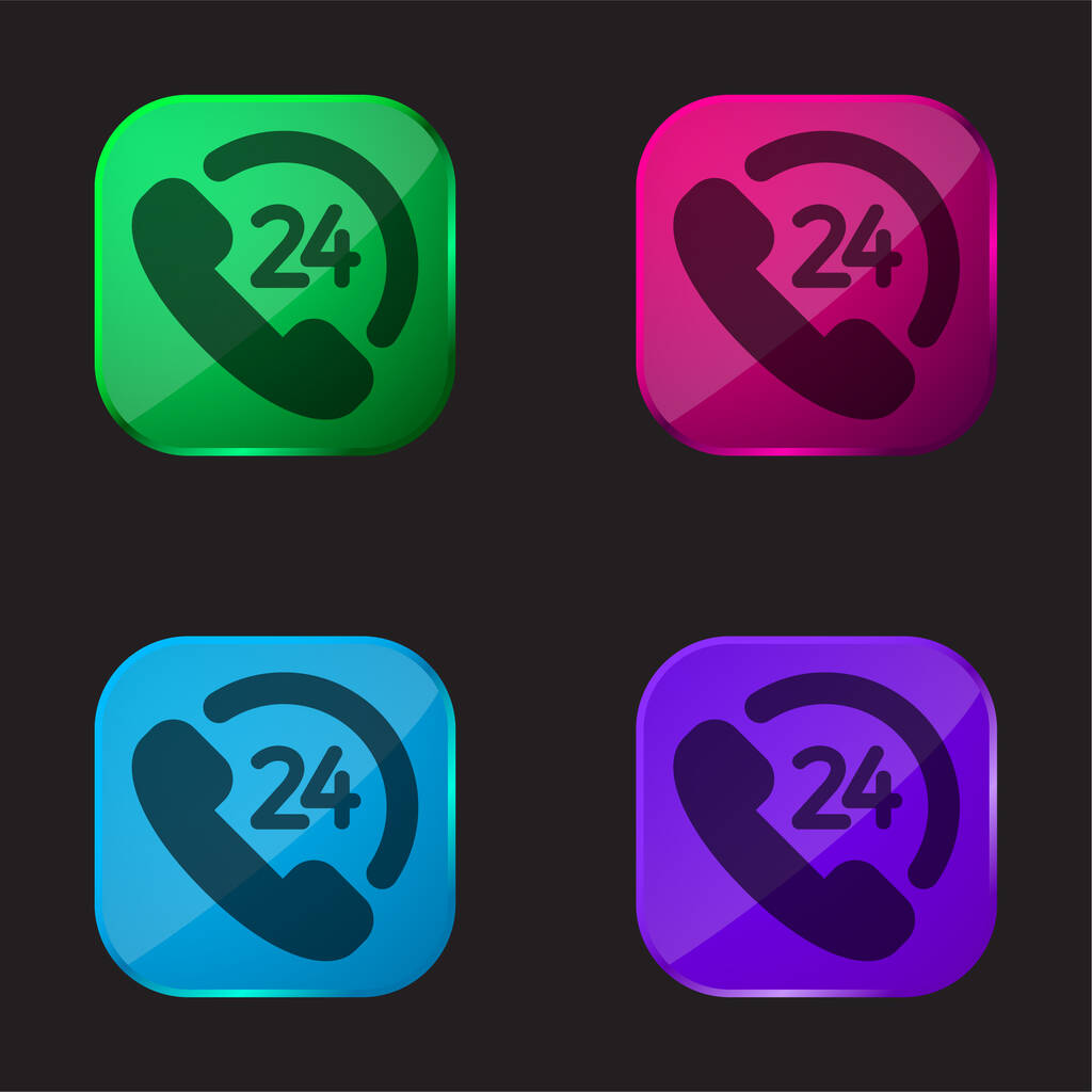 24 Hours Client Service four color glass button icon - Vector, Image