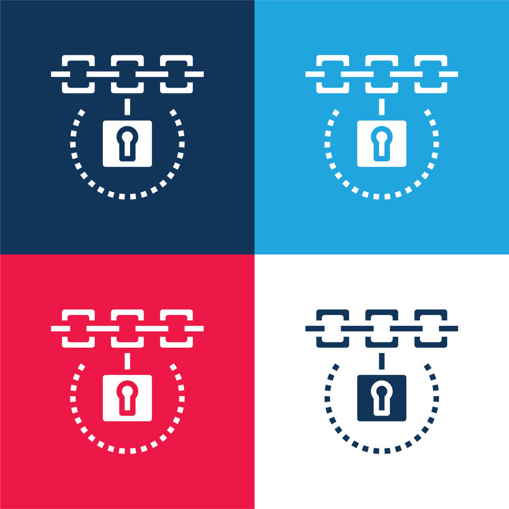 Blockchain blau und rot vier Farben minimales Symbol-Set - Vektor, Bild