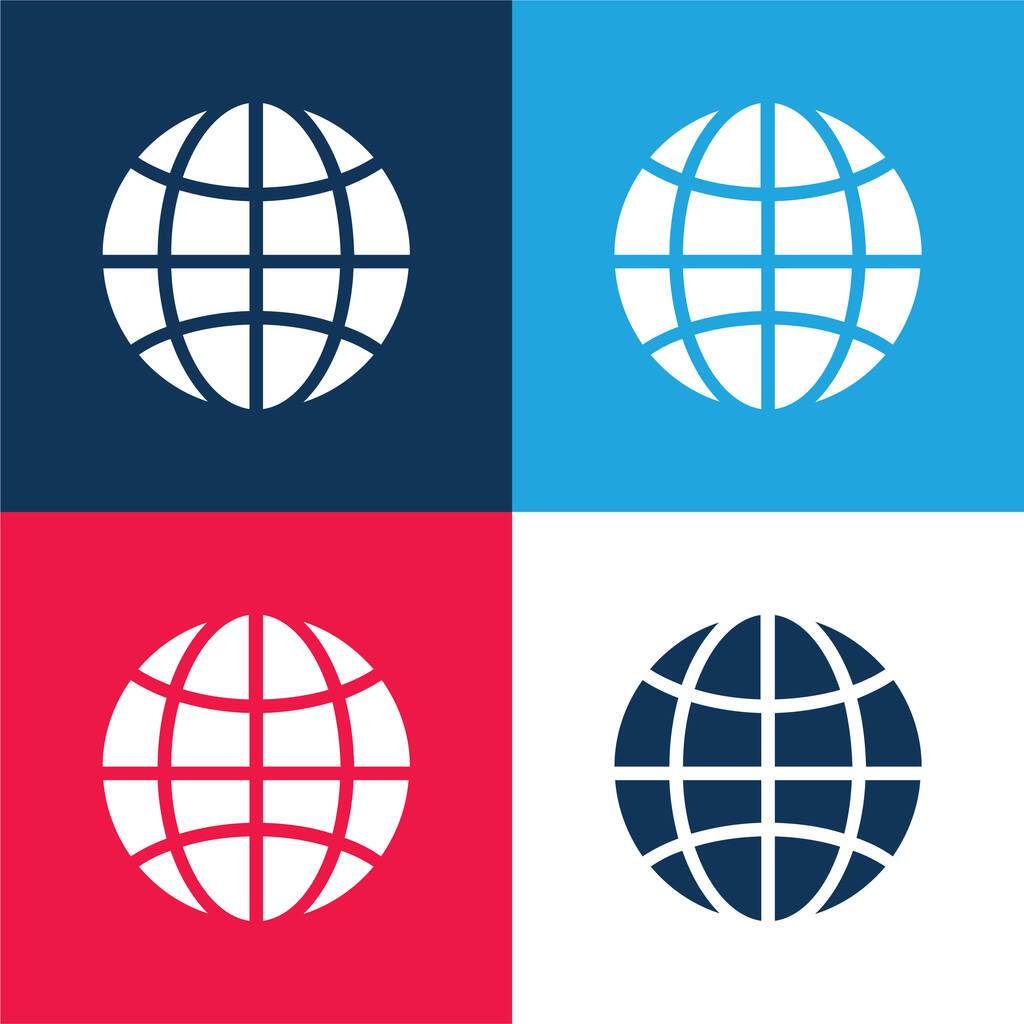 Black Earth Circle With Thin Grid blue and red four color minimal icon set - Vector, Image