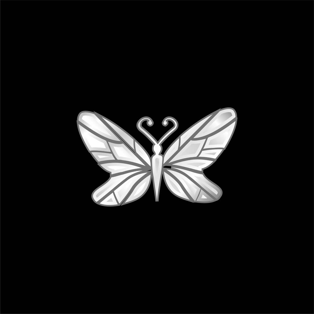 Black Butterfly Top View With Lines Wings Design silver plated metallic icon - Vector, Image