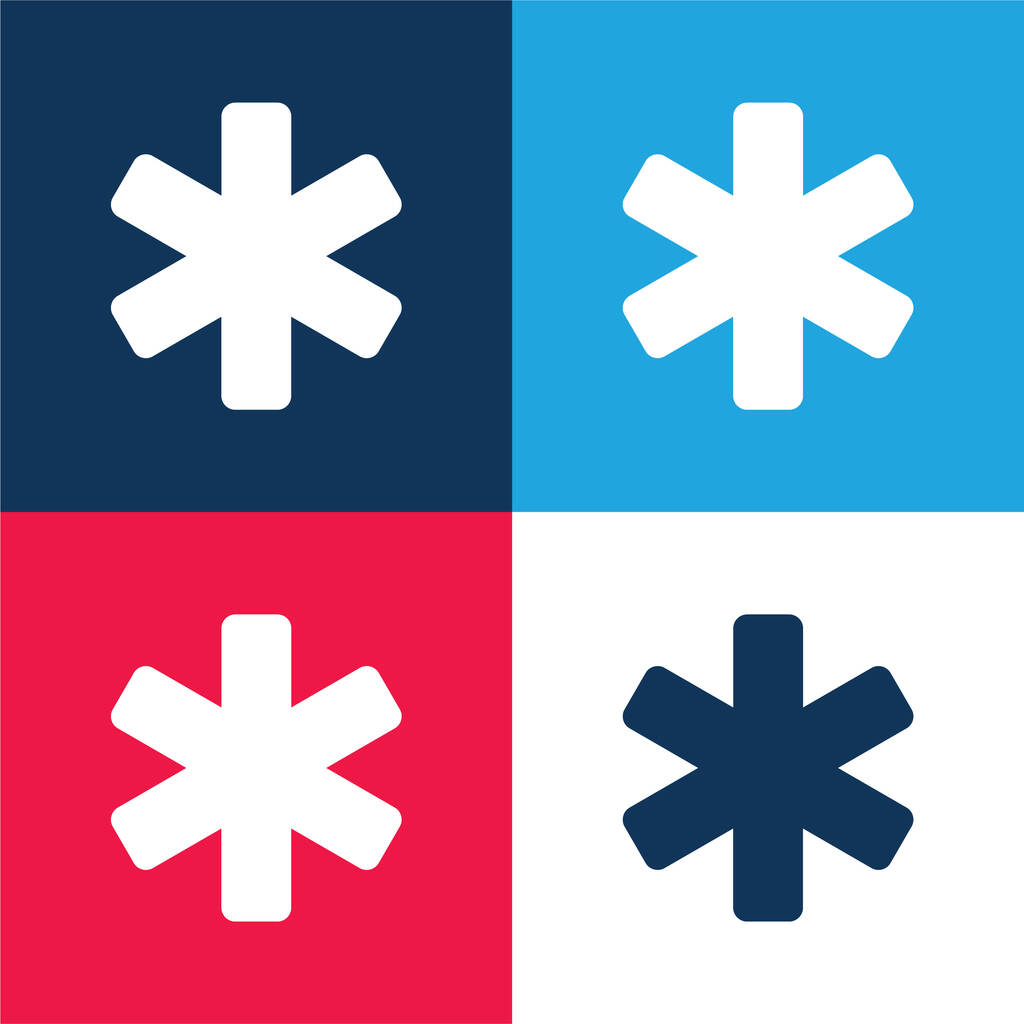 Asterisk blauw en rood vier kleuren minimale pictogram set - Vector, afbeelding
