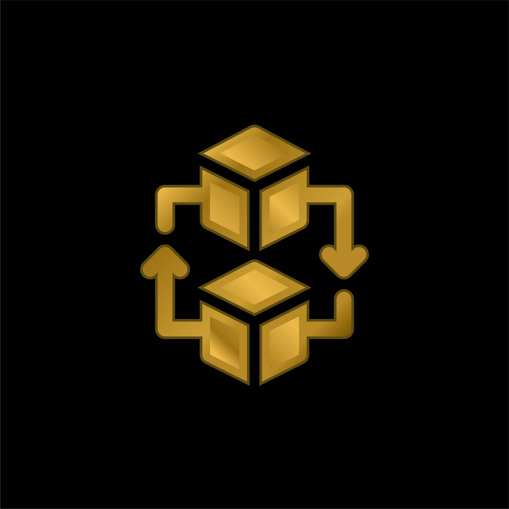 Blockchain gold plated metalic icon or logo vector - Vector, Image