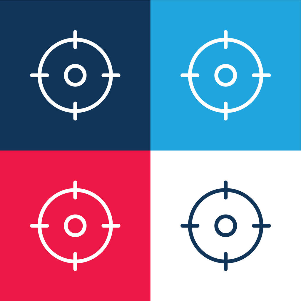 Objetivo azul e vermelho quatro cores conjunto de ícones mínimos - Vetor, Imagem