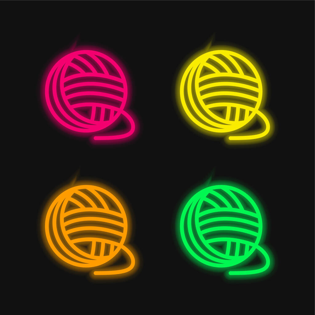 Ball Of Wool four color glowing neon vector icon - Vector, Image