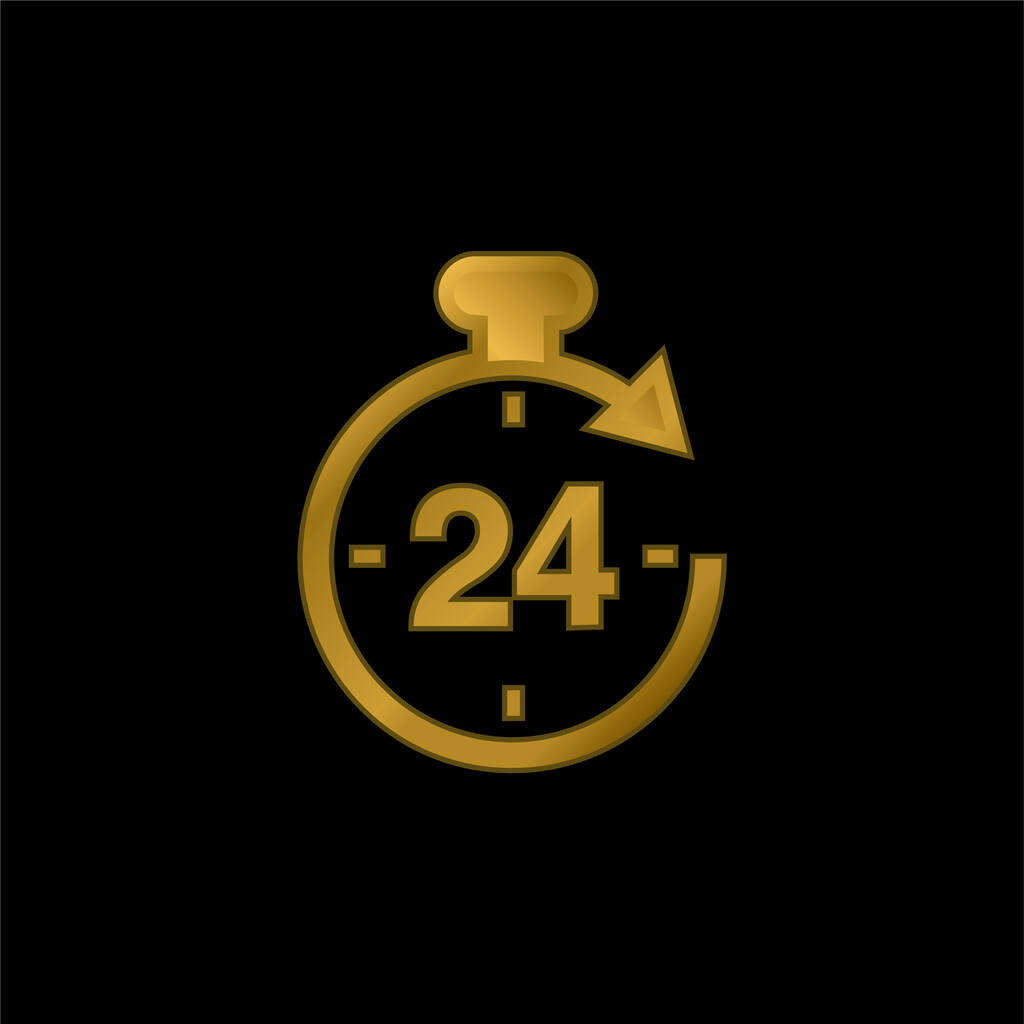 24 Horas banhado a ouro ícone metálico ou vetor logotipo - Vetor, Imagem