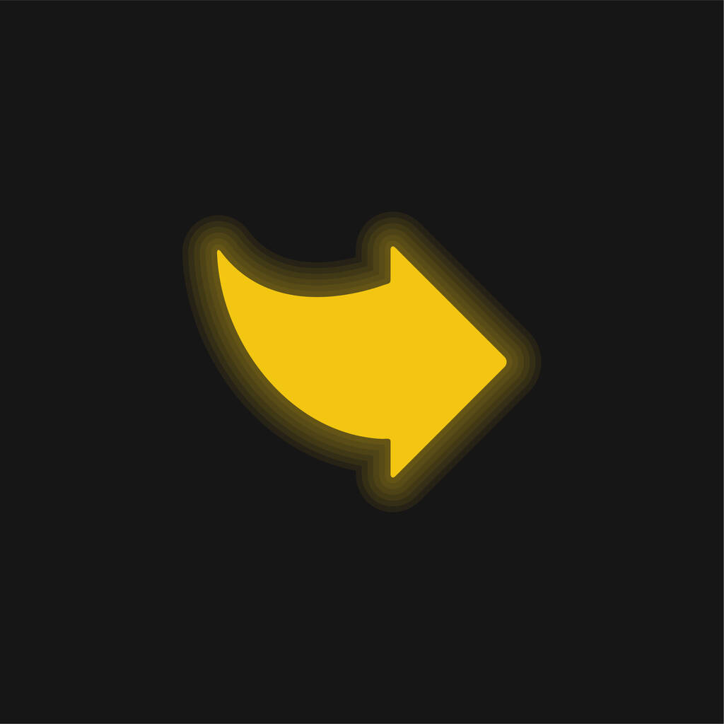 Musta Oikea nuoli keltainen hehkuva neon kuvake - Vektori, kuva