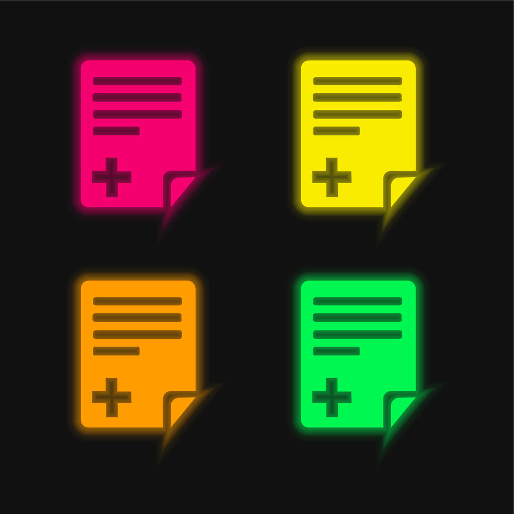 Ajouter Fichier quatre couleur brillant icône vectorielle néon - Vecteur, image