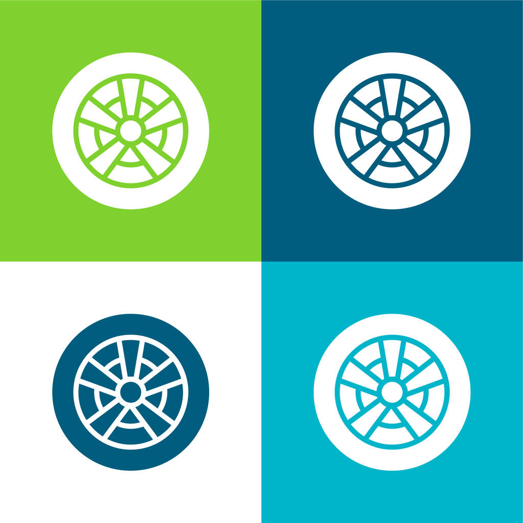 Alloy Wheel Επίπεδη τέσσερις χρώμα ελάχιστο σύνολο εικονιδίων - Διάνυσμα, εικόνα
