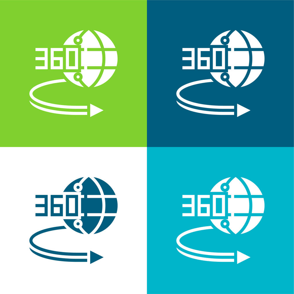 Conjunto de ícones mínimos de quatro cores plano de 360 graus - Vetor, Imagem