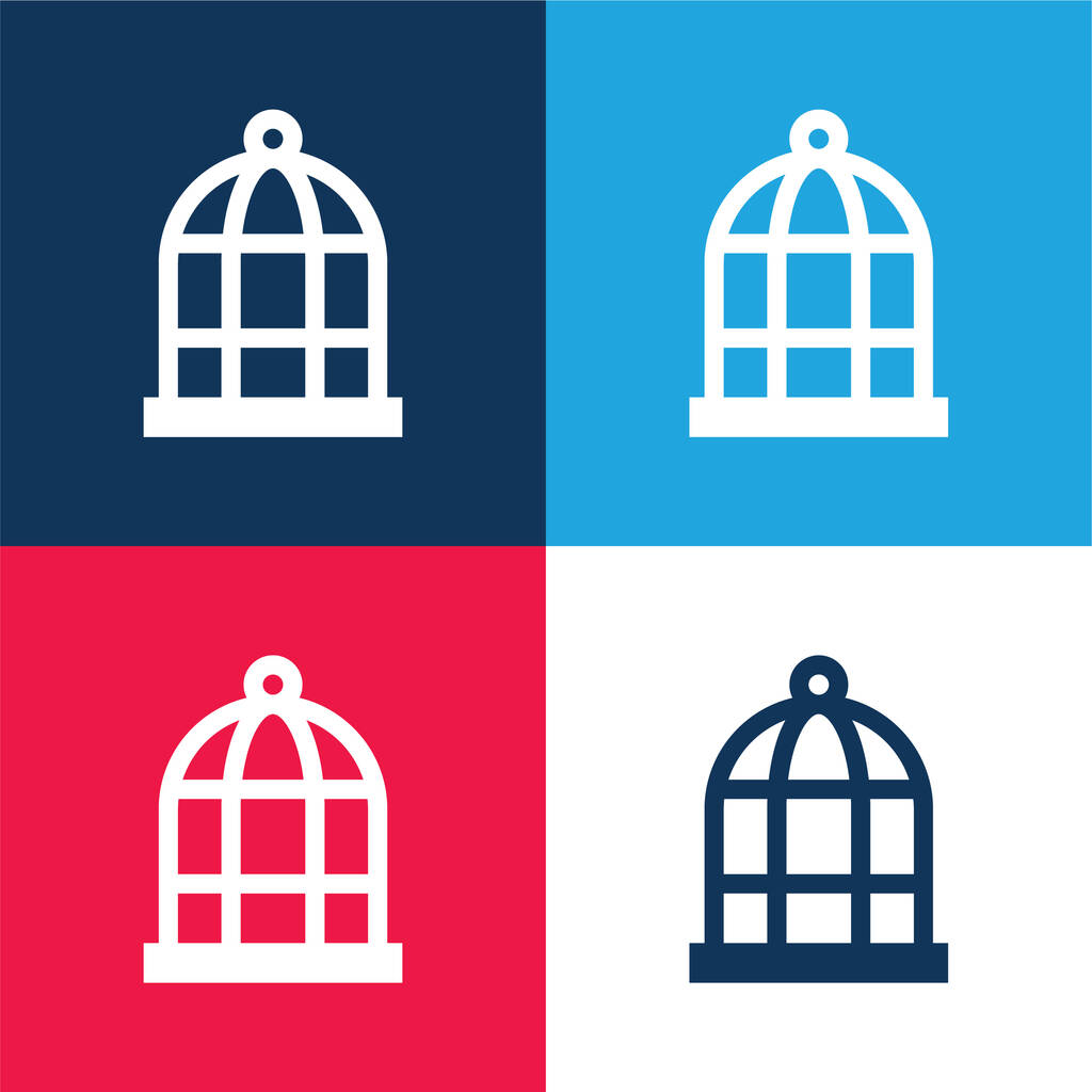 Cage à oiseaux bleu et rouge ensemble d'icônes minimes quatre couleurs - Vecteur, image