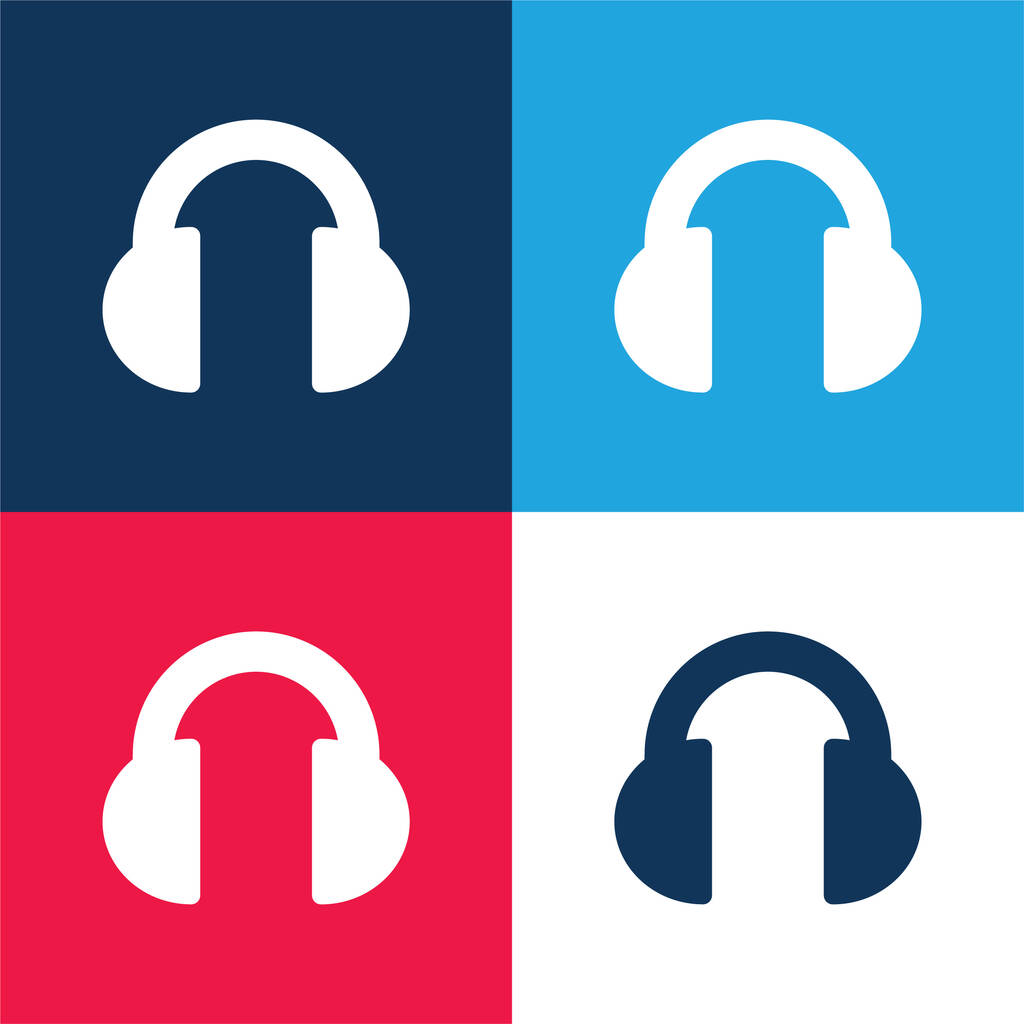Czarne słuchawki niebieski i czerwony zestaw czterech kolorów minimalny zestaw ikon - Wektor, obraz
