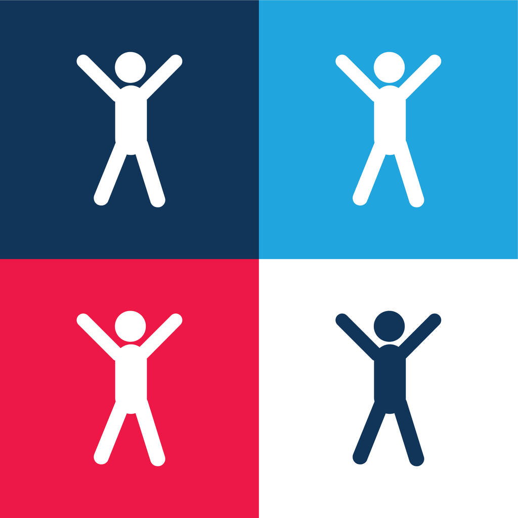 Arms Up blue and red four color minimal icon set - Vector, Image