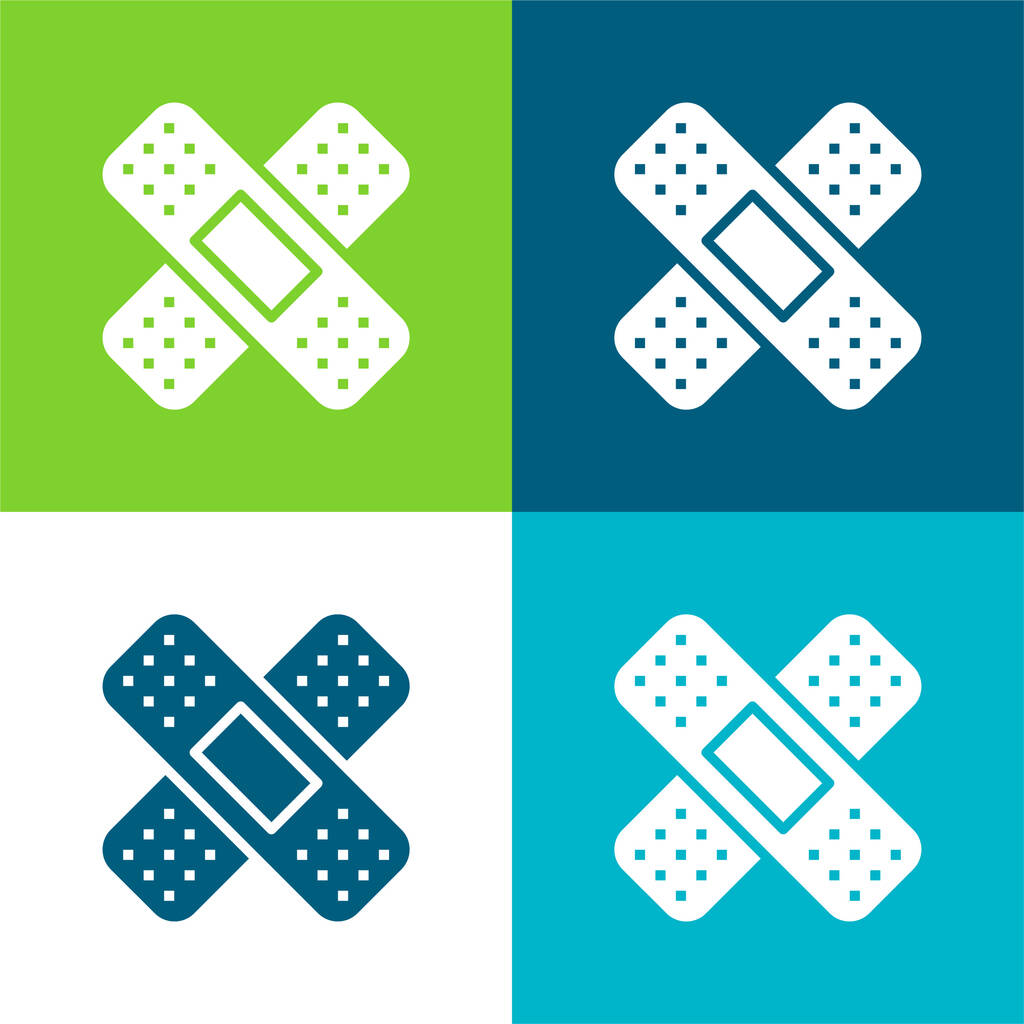 Band Aid Conjunto de ícones mínimos de quatro cores plano - Vetor, Imagem