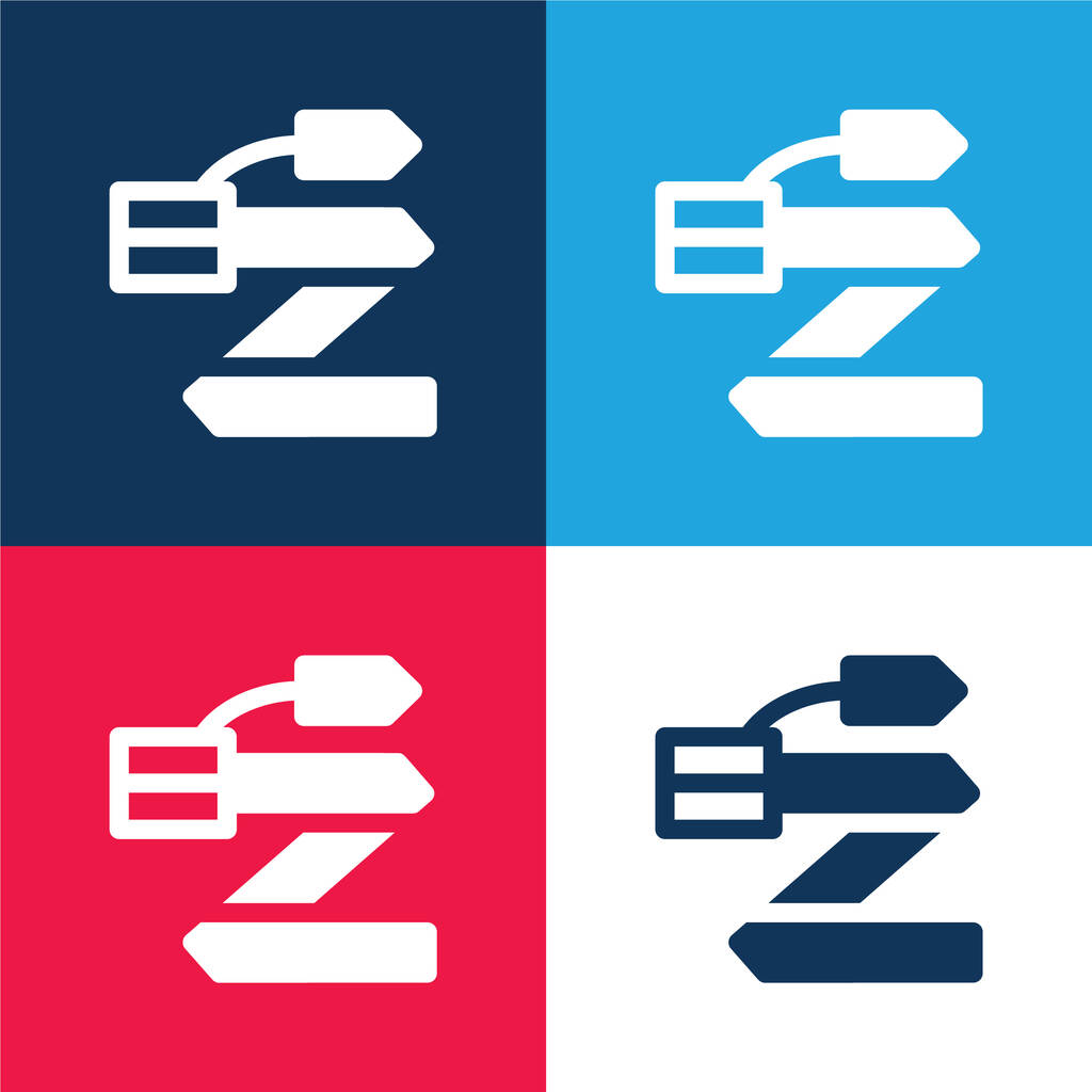 Pásek modrá a červená čtyři barvy minimální ikona nastavena - Vektor, obrázek