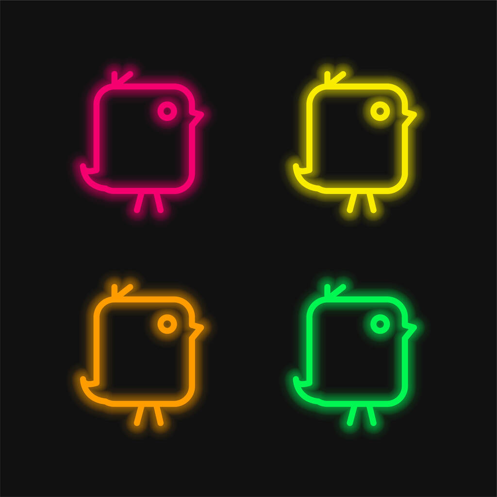 Bird Of Cute Rounded Rectangular Shape 4 color glowing neon vector icon - Вектор,изображение