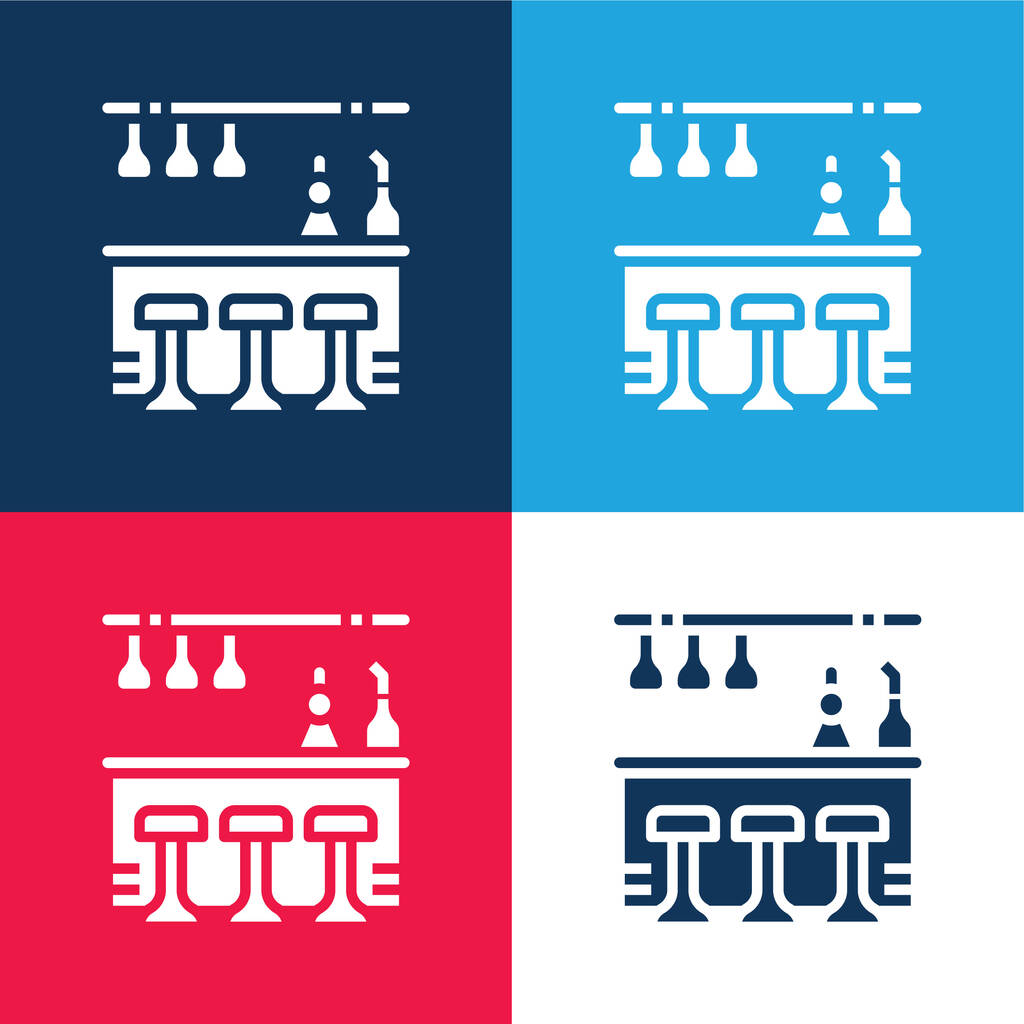 Bar Counter azul e vermelho conjunto de ícones mínimos de quatro cores - Vetor, Imagem