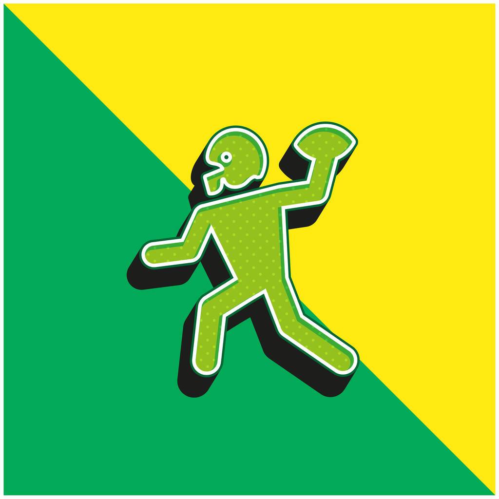 Amerikkalainen jalkapalloilija pelaa heittää palloa kädessään vihreä ja keltainen moderni 3d vektori kuvake logo - Vektori, kuva