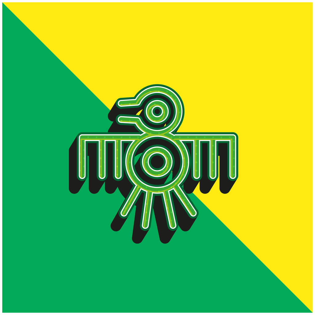 птица старый индийский дизайн тонких линий зеленый и желтый современный 3D логотип векторной иконки - Вектор,изображение