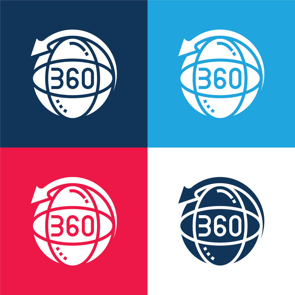 Ensemble d'icônes minime 360 bleu et rouge quatre couleurs - Vecteur, image