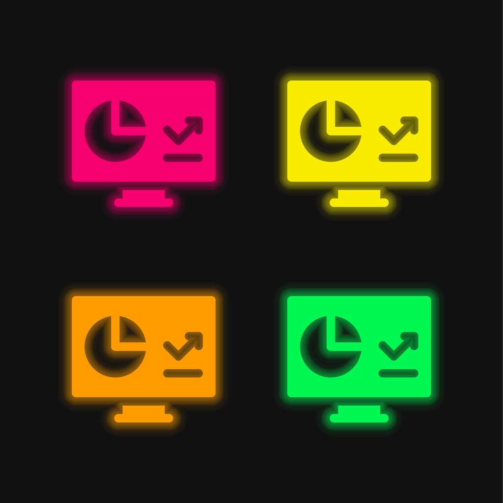 Icône vectorielle néon lumineuse augmentée à quatre couleurs - Vecteur, image