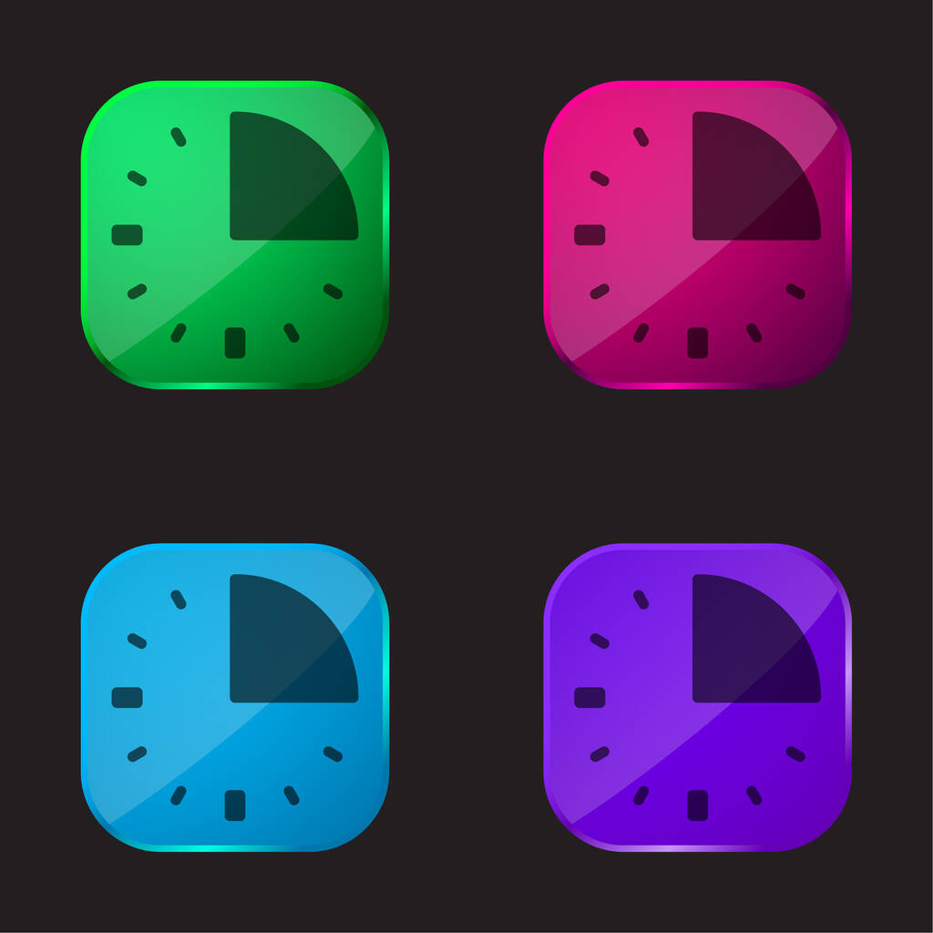 15 Minutes four color glass button icon - Vector, Image