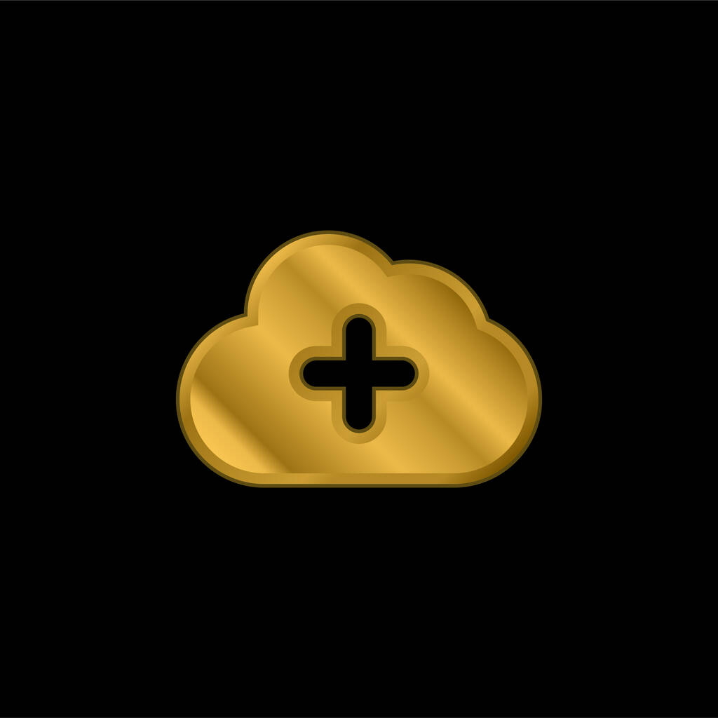 Bulut altın kaplamalı metal simge ya da logo vektörüne ekle - Vektör, Görsel