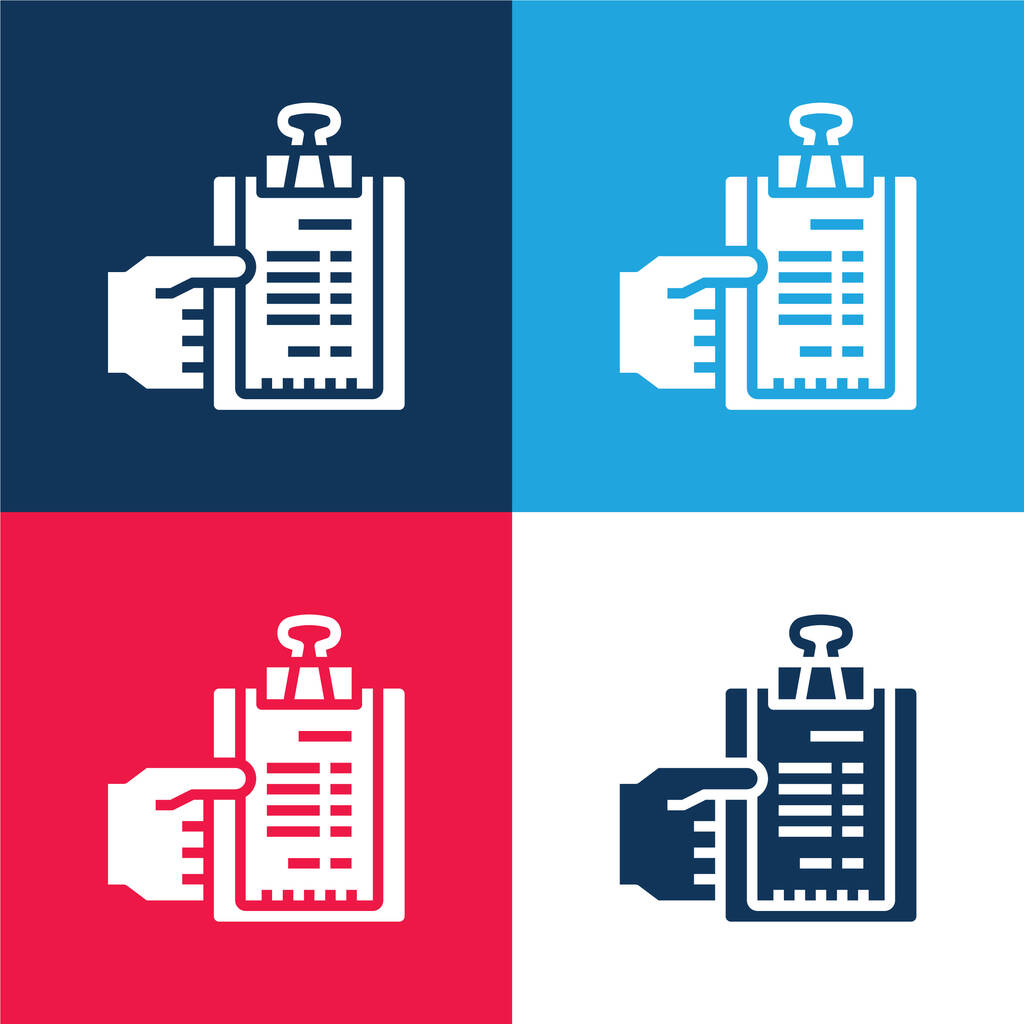 Bill blu e rosso quattro colori set icona minima - Vettoriali, immagini