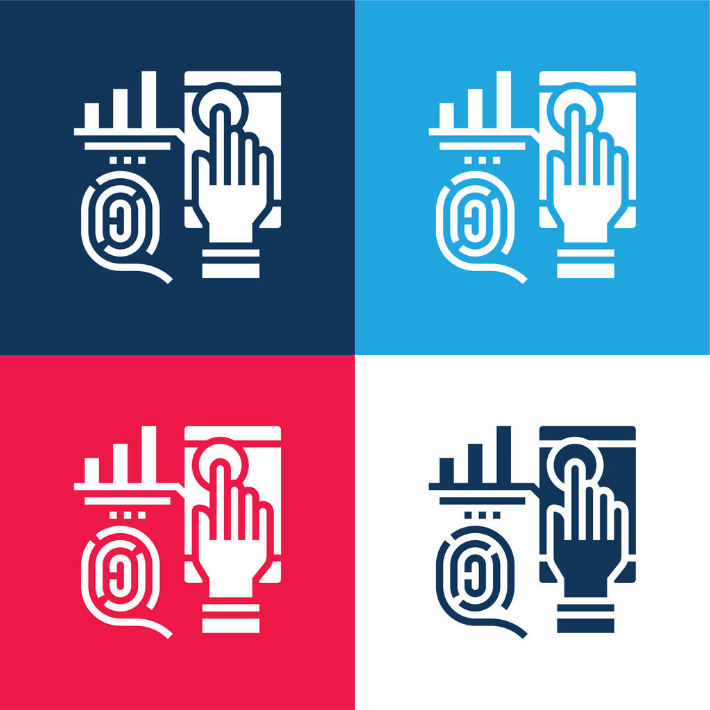 Biométrico azul y rojo conjunto de iconos mínimo de cuatro colores - Vector, imagen