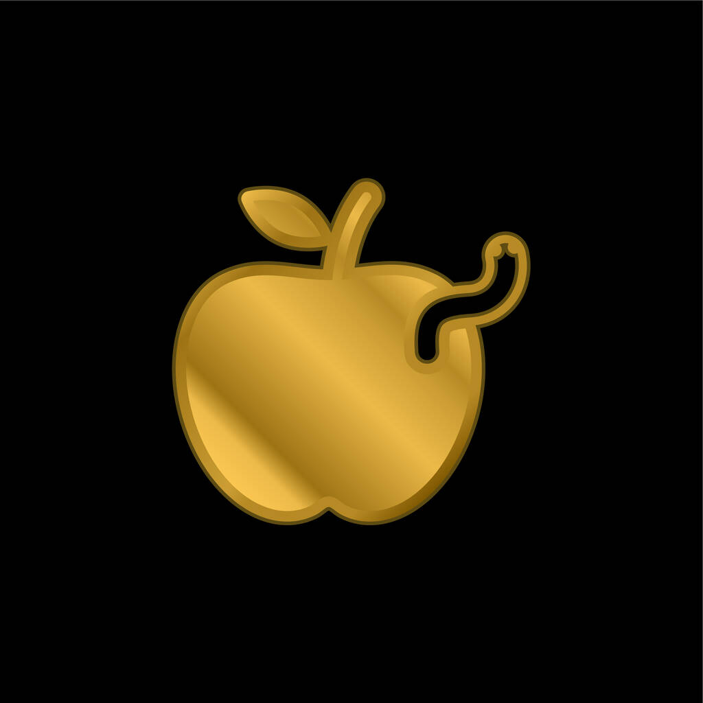 Manzana con gusano chapado en oro icono metálico o logo vector - Vector, Imagen