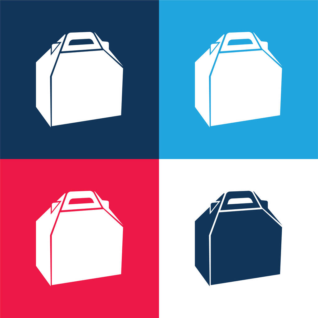 Scatola di pacchetto di cibo blu e rosso quattro set di icone minime di colore - Vettoriali, immagini