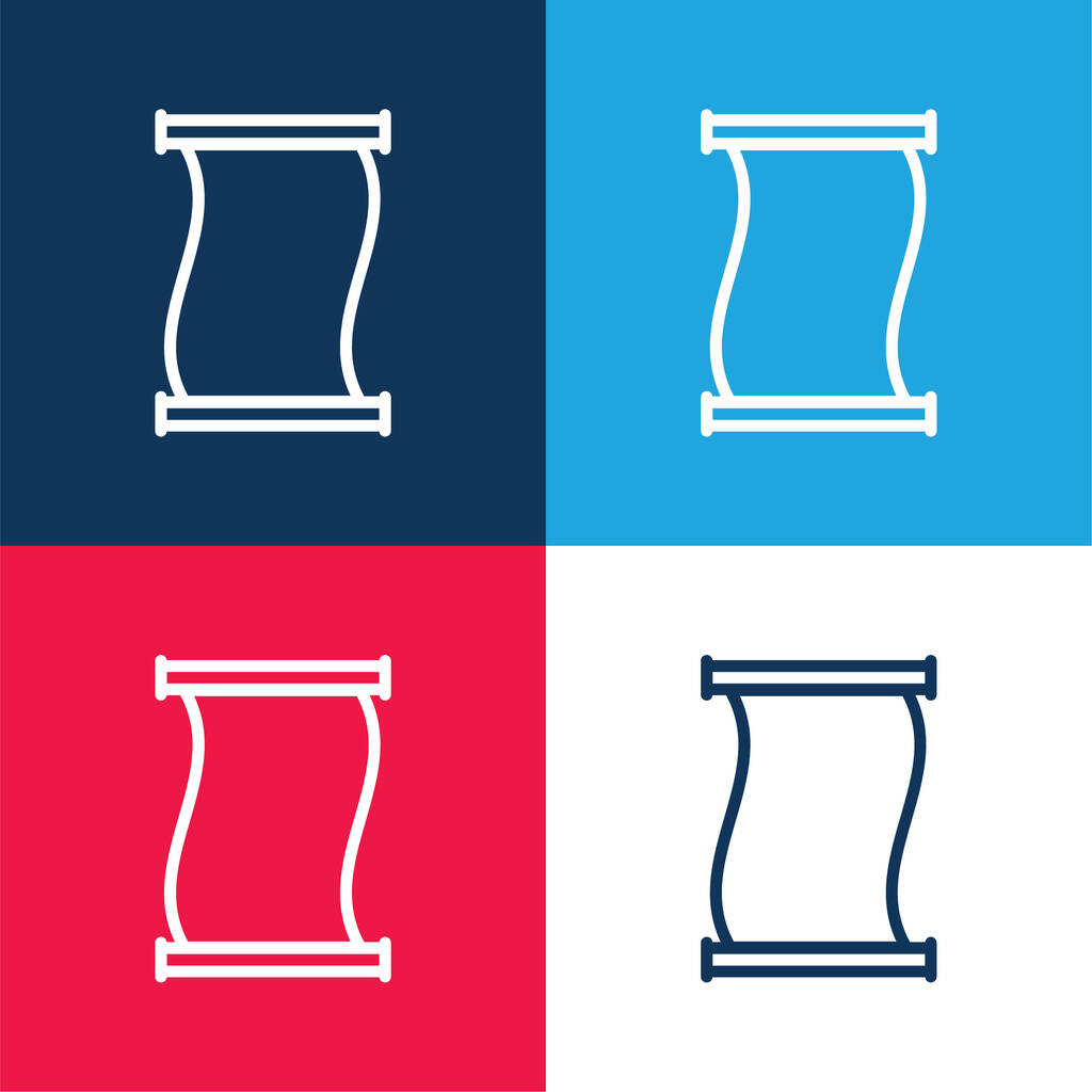 Ancient Paper Scroll Outline blau und rot vier Farben minimalen Symbolsatz - Vektor, Bild