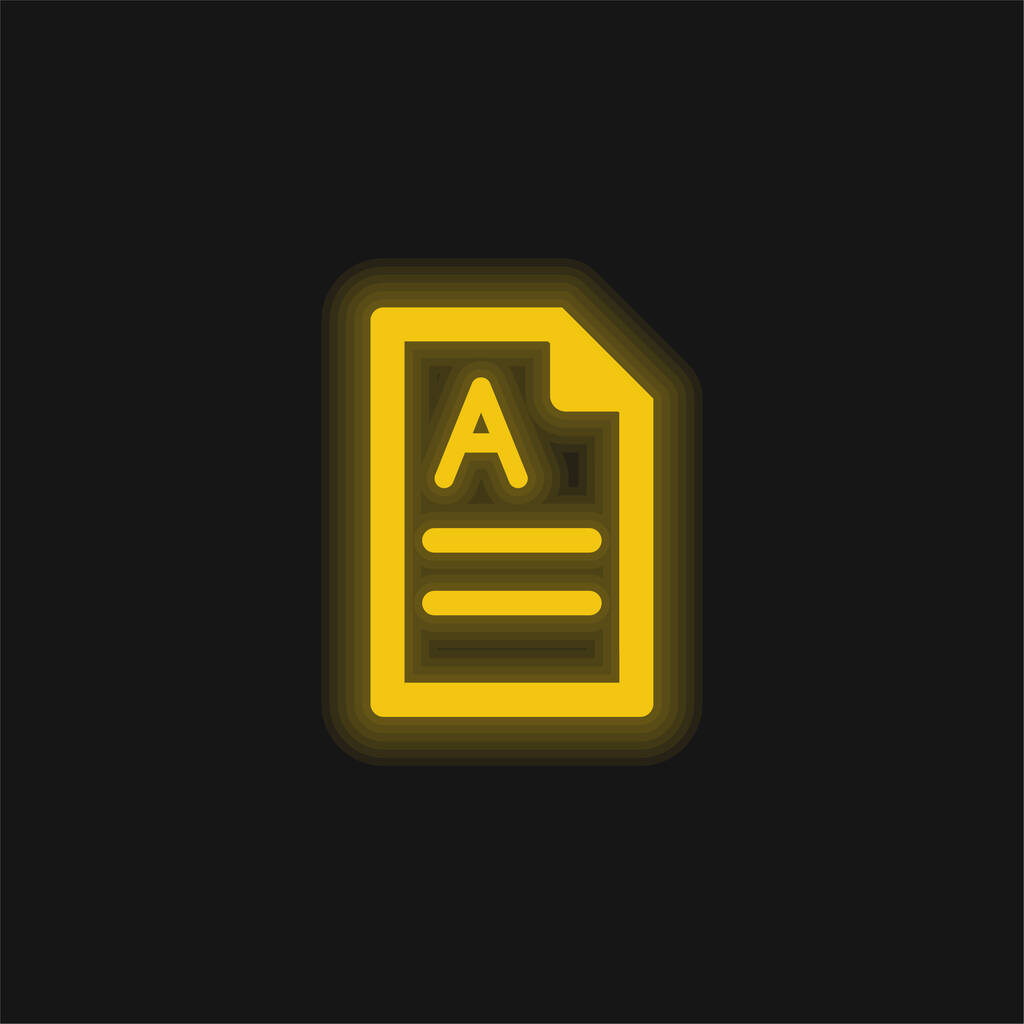 Алфавит жёлтый светящийся неоновый значок - Вектор,изображение