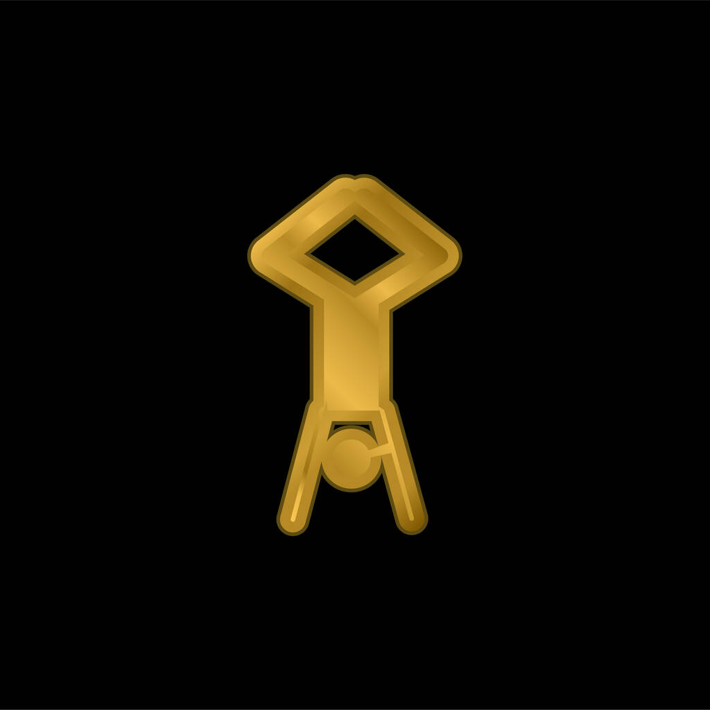 Acrobat postura silhueta com cabeça para baixo e pernas para cima ícone metálico banhado a ouro ou vetor logotipo - Vetor, Imagem