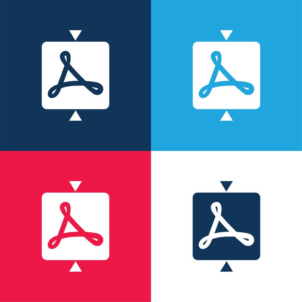 Logotipo de Adobe Reader con dos flechas azul y rojo conjunto de iconos mínimos de cuatro colores - Vector, Imagen
