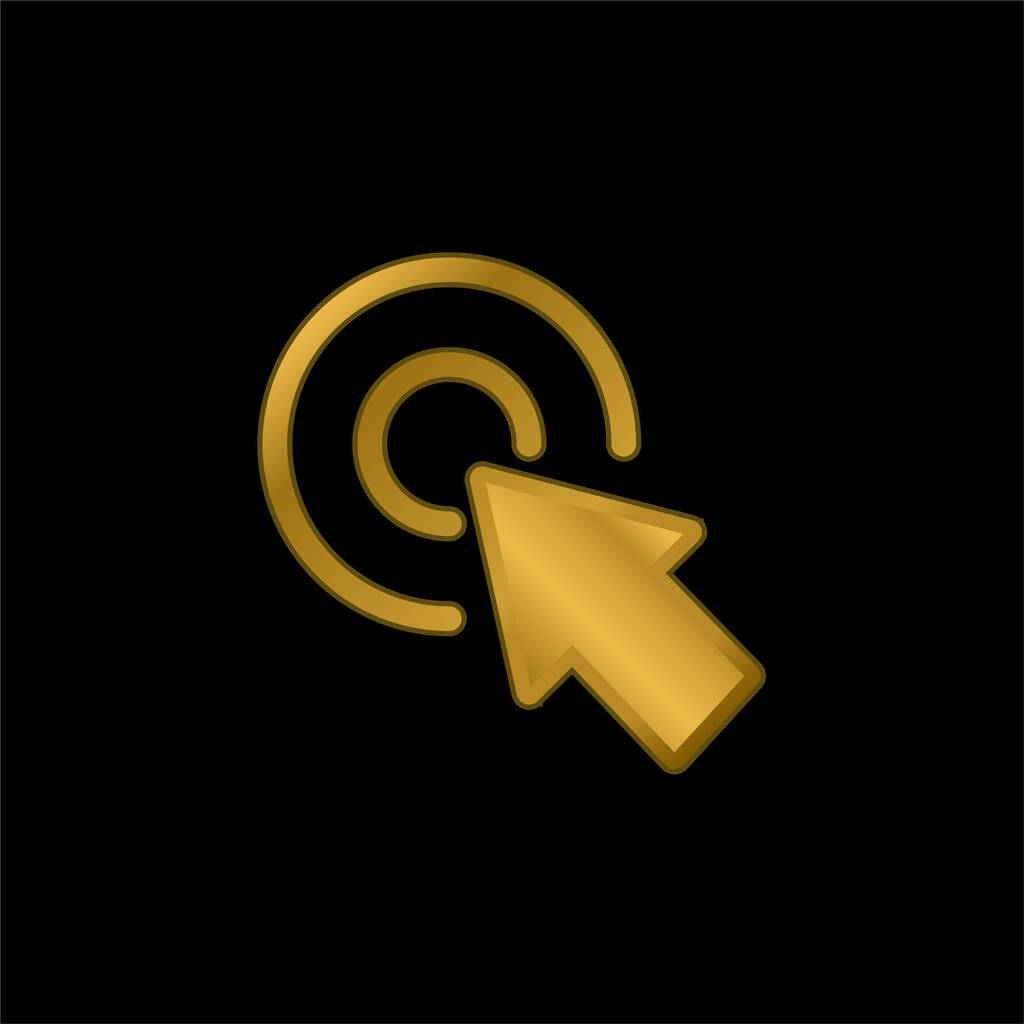 Freccia che indica il centro di un pulsante circolare di due cerchi concentrici placcato oro icona metallica o logo vettore - Vettoriali, immagini